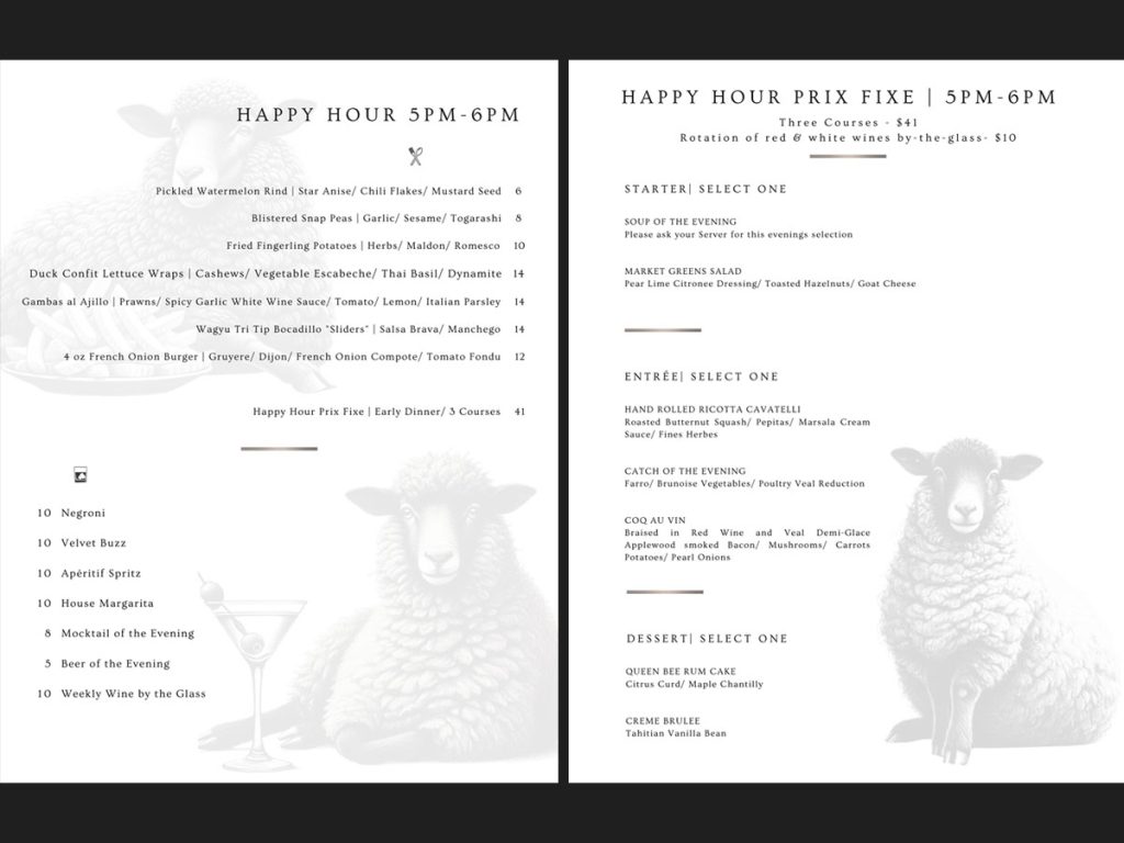 Black Sheep Happy Hour Menu